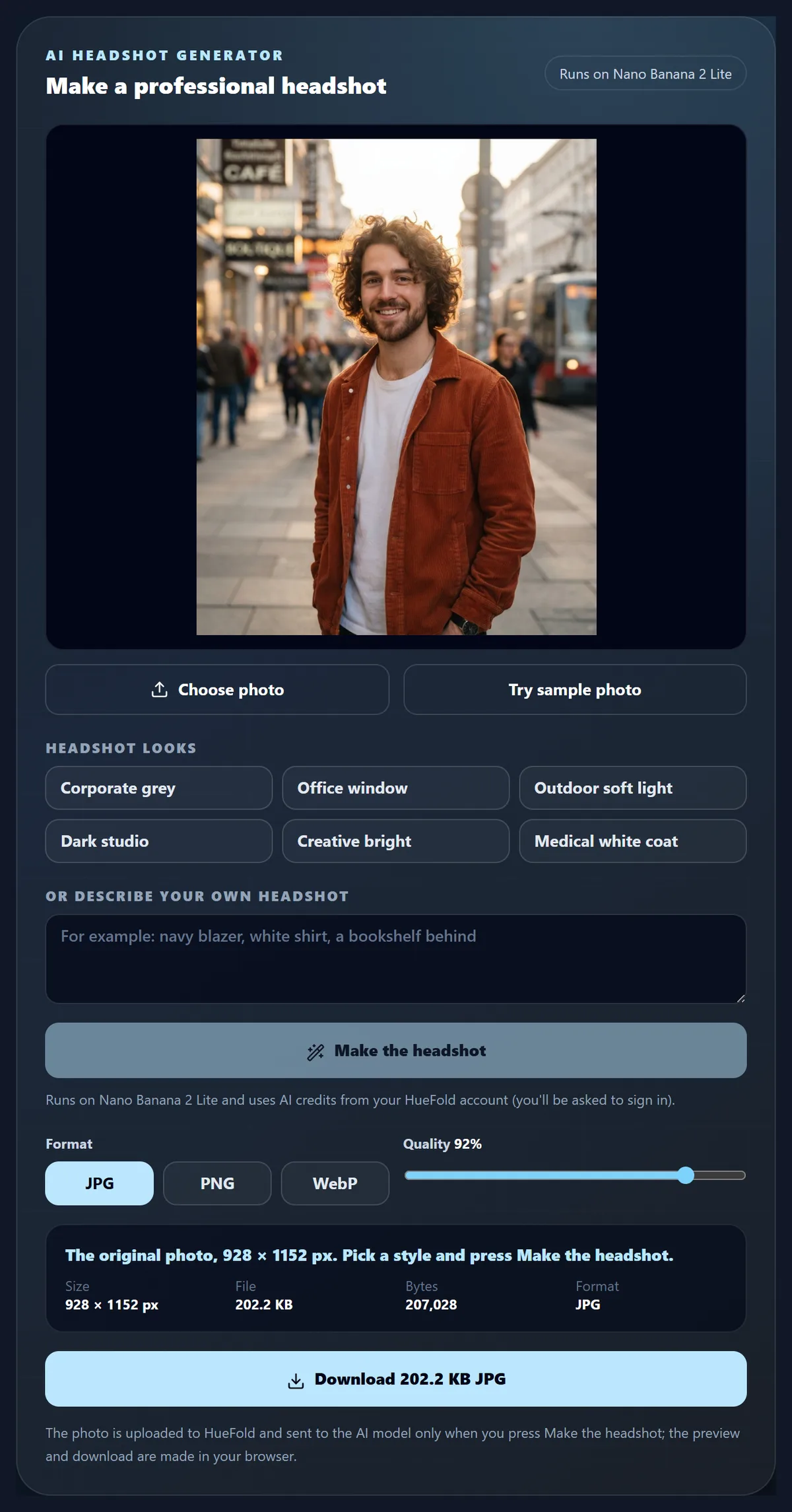 The headshot generator with its six looks