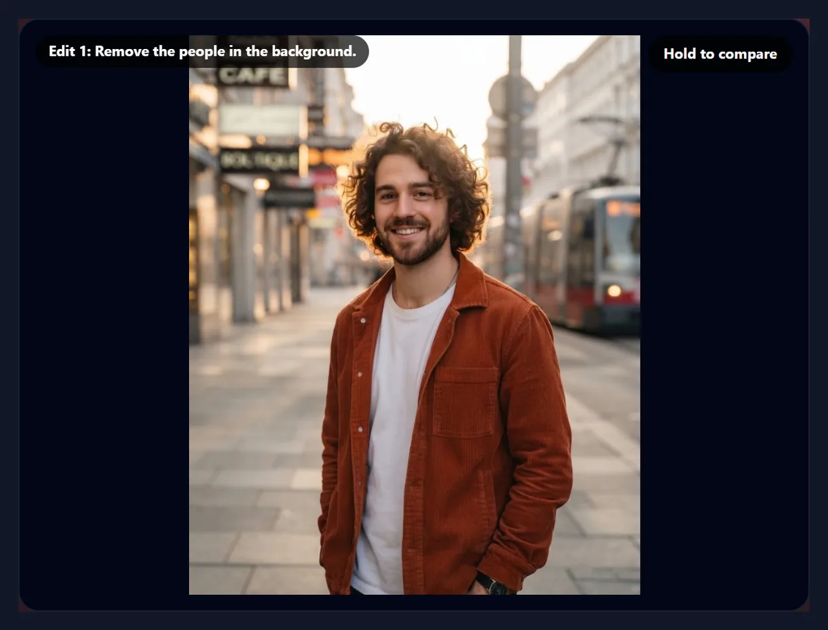 The street portrait with the people behind the man removed