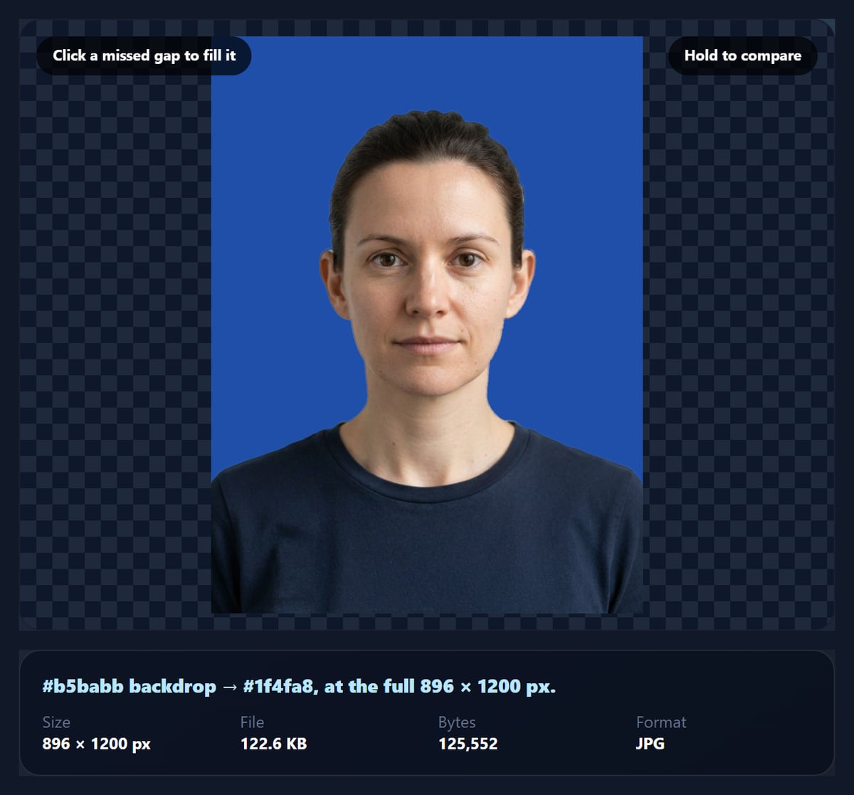 The background colour tool replacing a grey studio wall with royal blue