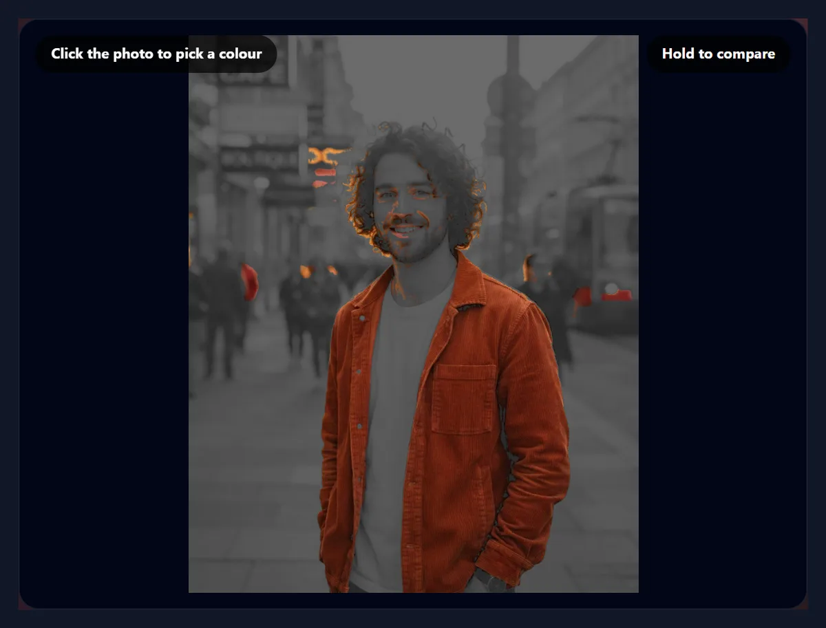 The colour tool showing in colour only the pixels that will change