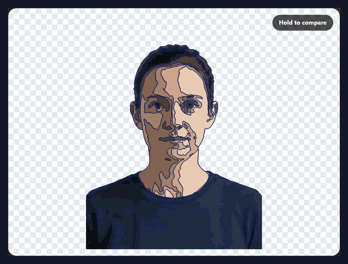 The clip art tool showing the portrait with ten colours and a navy outline