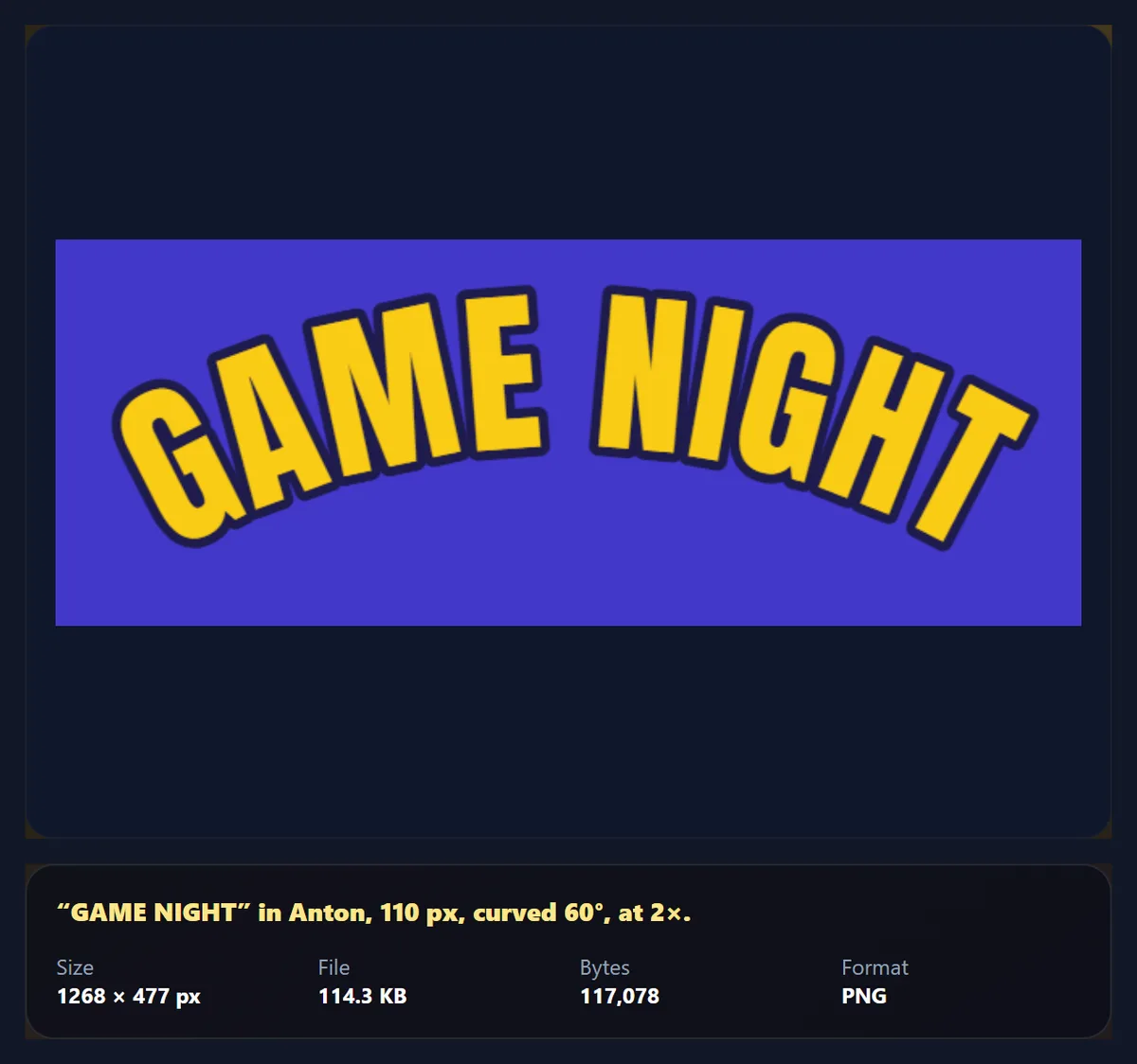 GAME NIGHT in thick yellow letters with a dark outline on a blue background, gently arched