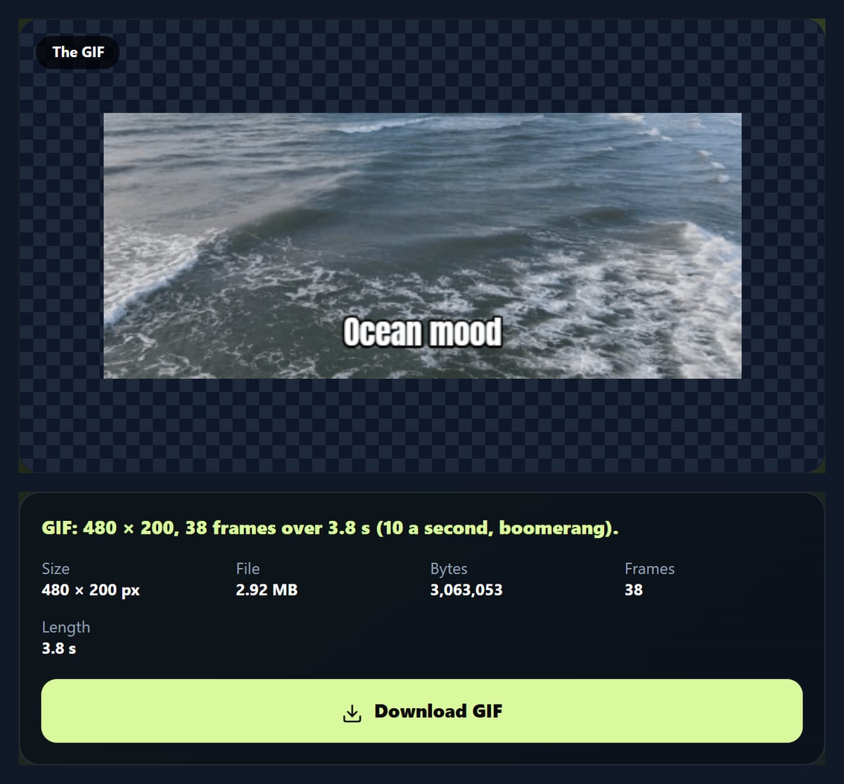 A GIF of breaking ocean waves with the caption Ocean mood, made from a free Pexels clip
