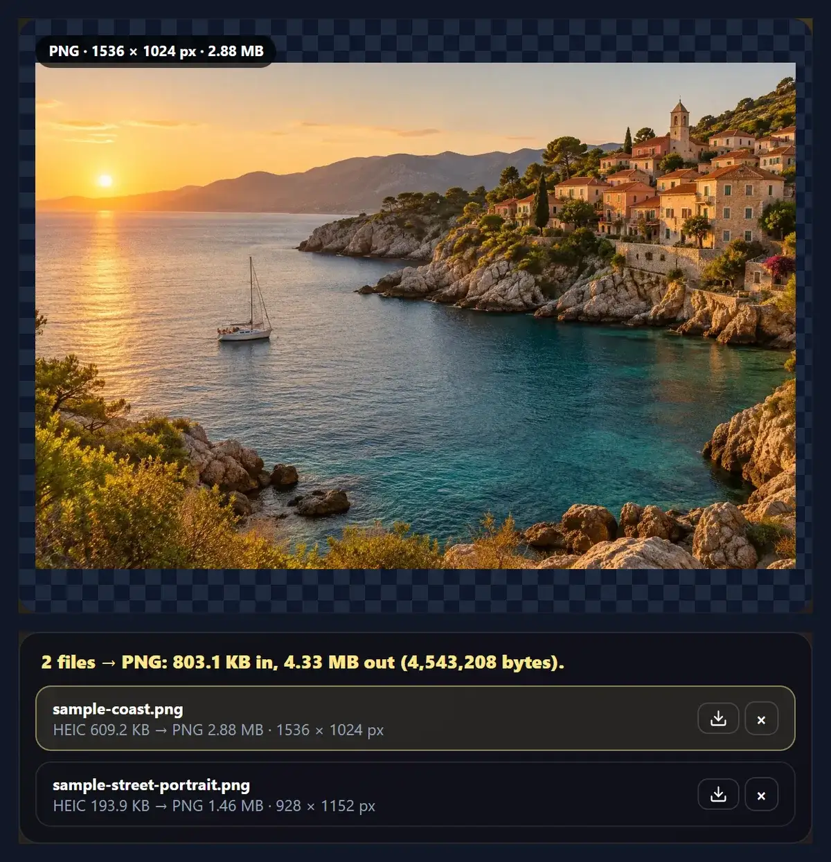 The converter with PNG chosen instead of JPG
