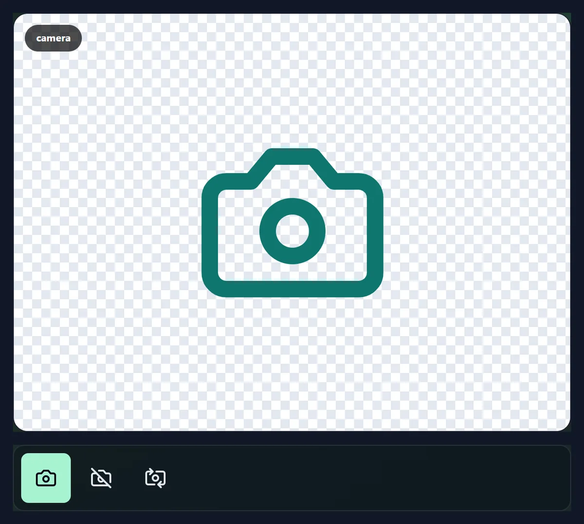 The icon tool showing a camera icon and the search results for camera