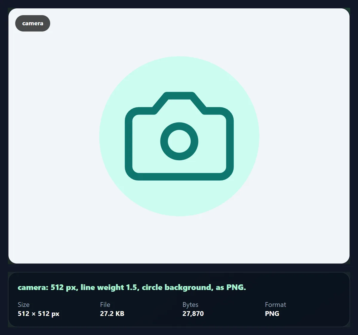 A camera icon in teal on a light mint circle, with the result panel