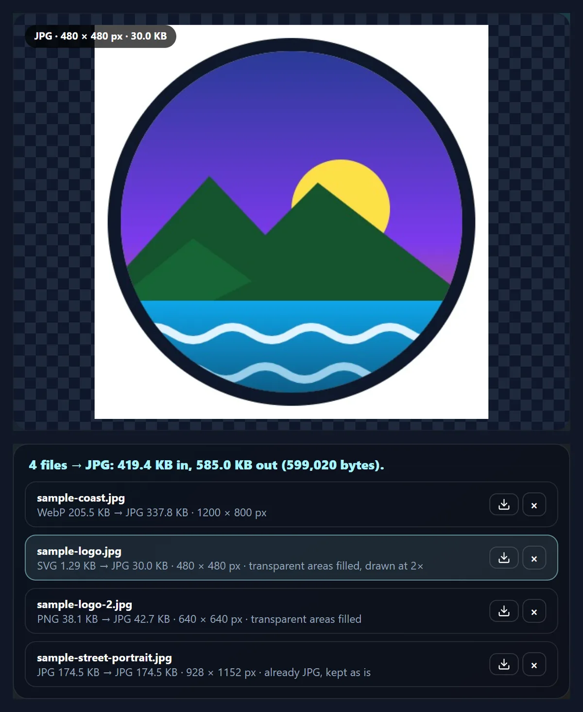 The converter with an SVG logo drawn at twice its size