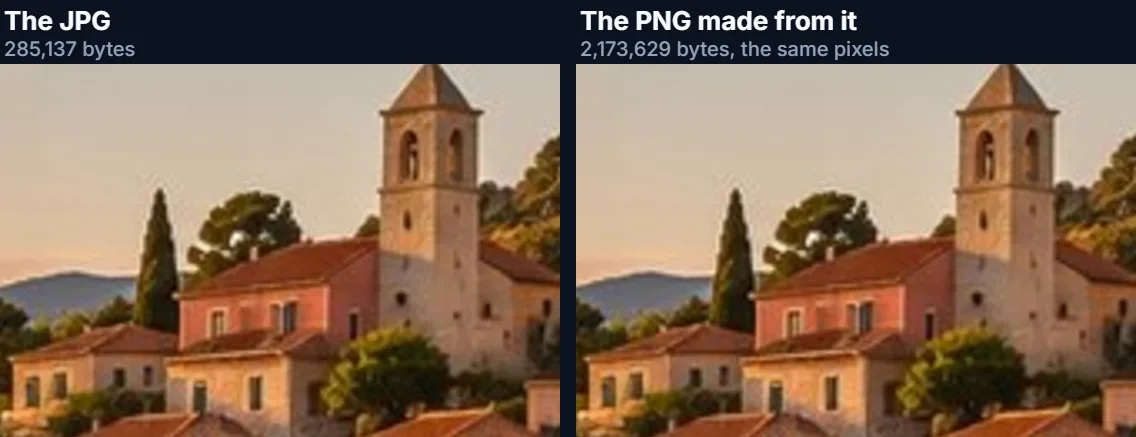 The same close-up from the JPG and from the PNG made from it, looking identical