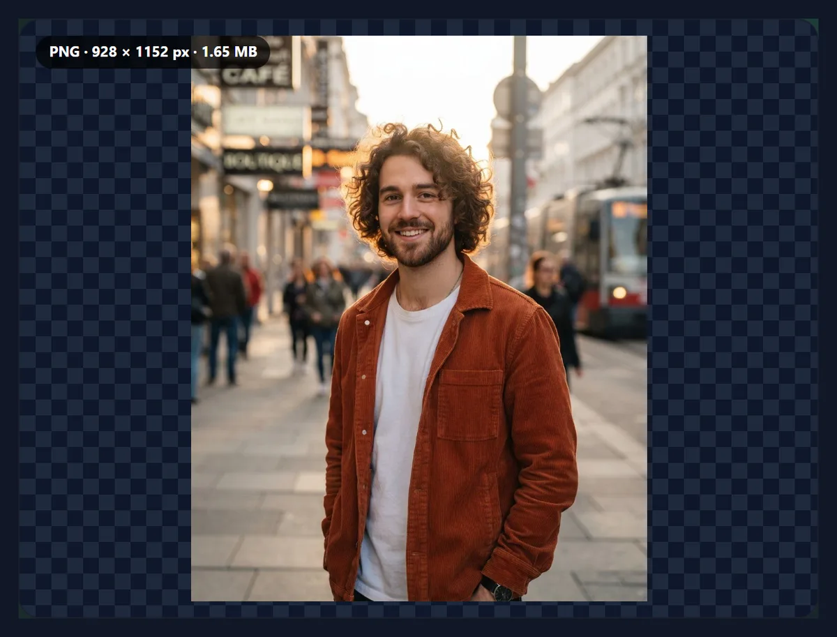 A portrait converted from JPG to PNG in the tool