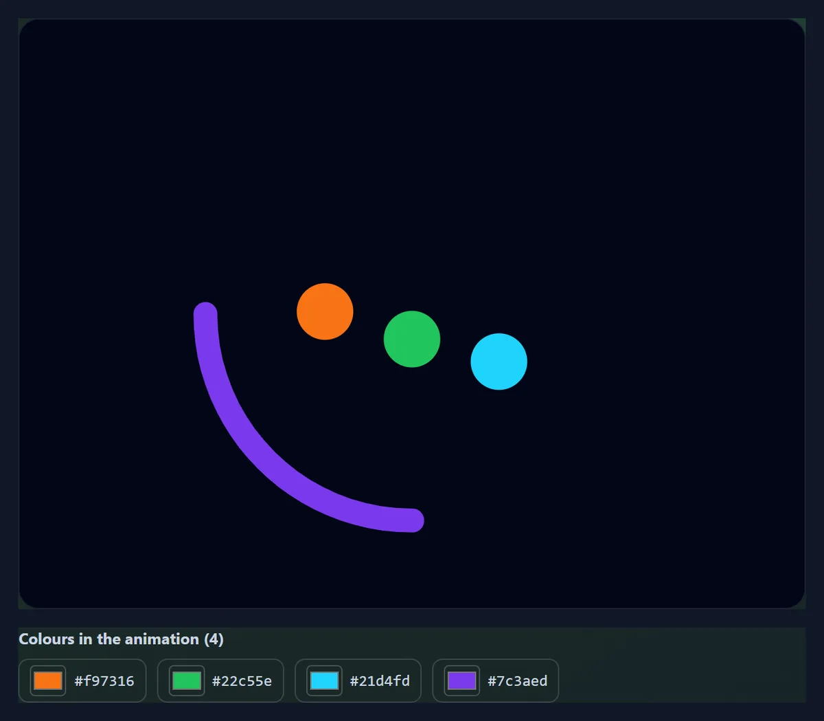 The loader animation recoloured with orange and green dots on a dark background, with the colour pickers below