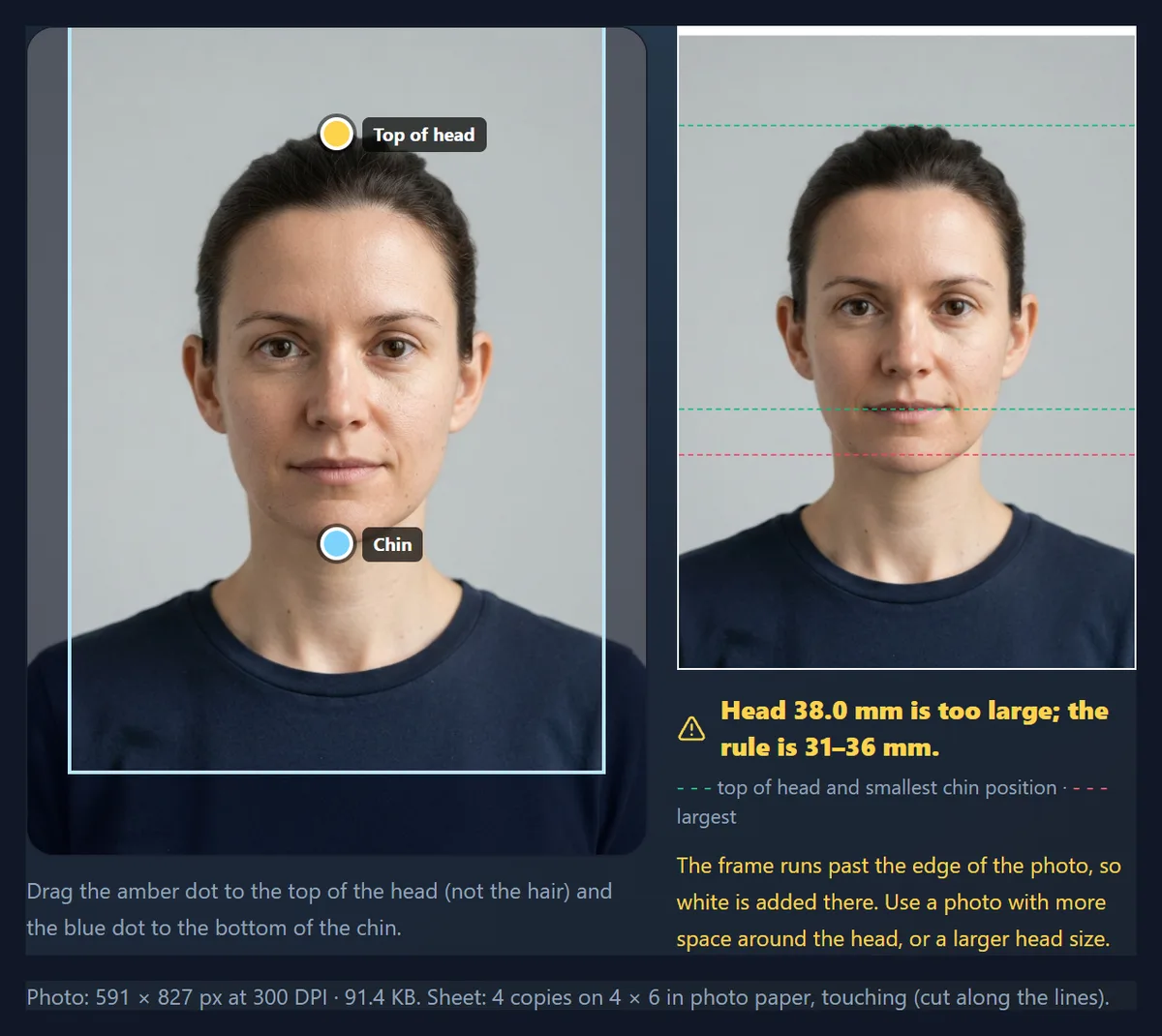 The tool reporting a head size above the Canadian limit