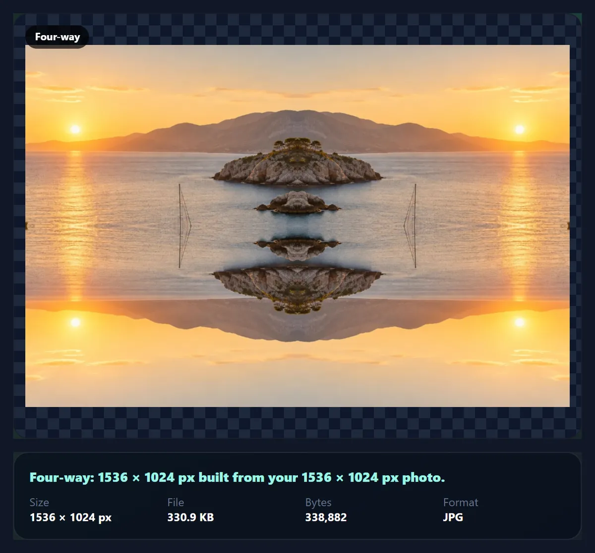 A coastal photo turned into a four-way symmetric pattern