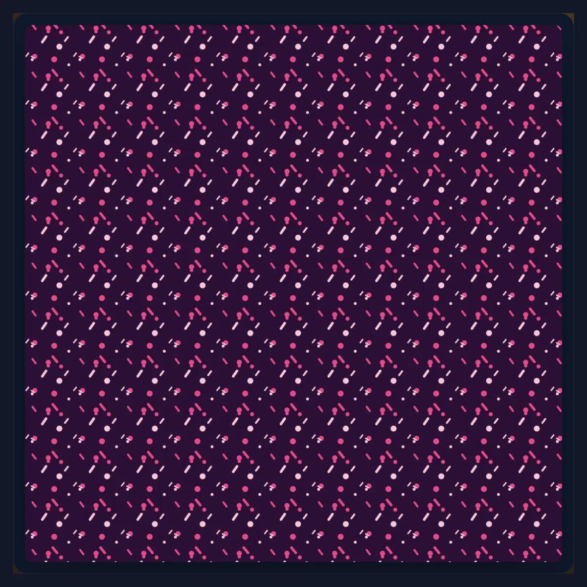A confetti pattern of pink and pale dots and dashes on dark purple