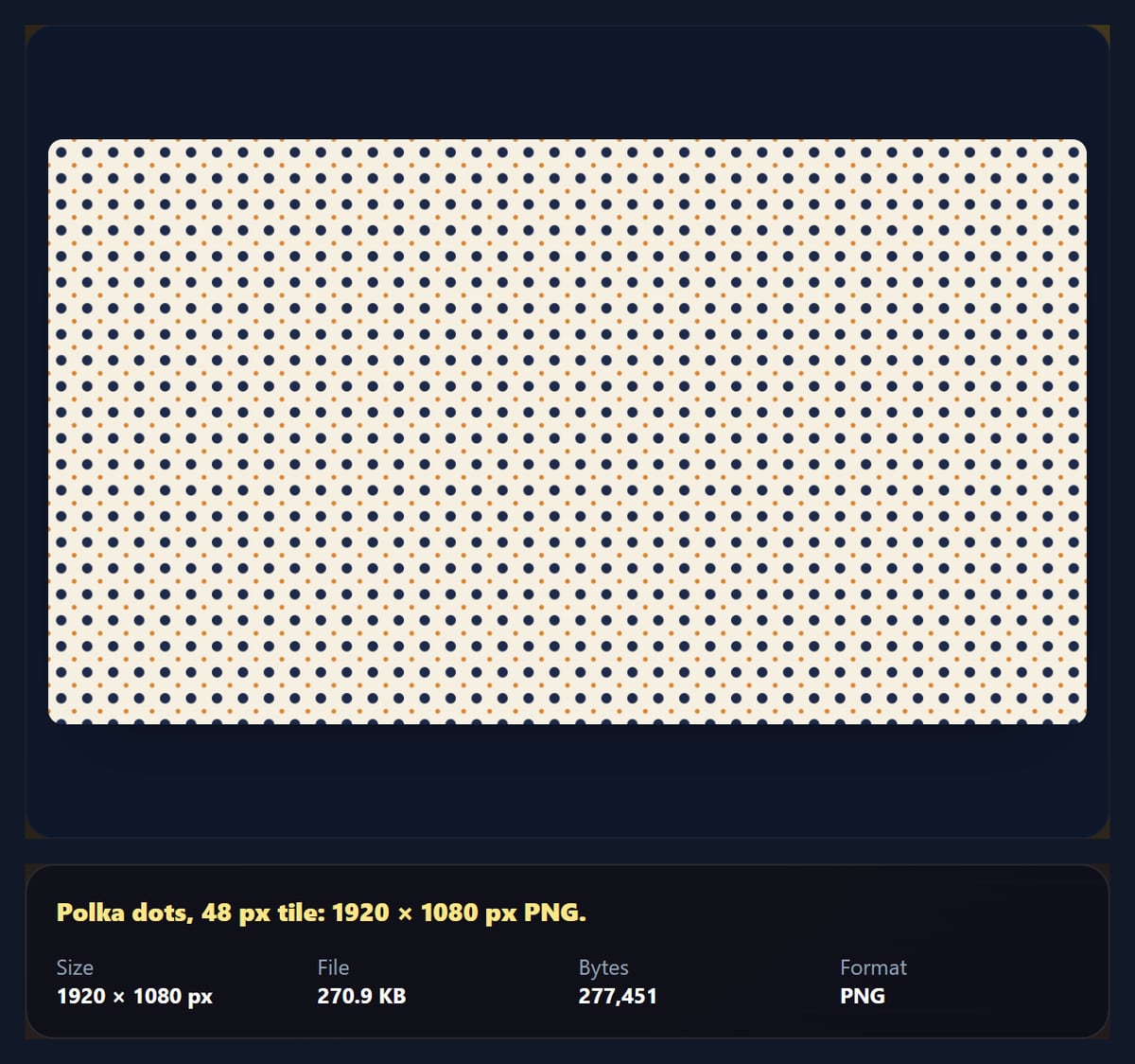 The pattern generator with a navy polka-dot pattern on cream and its result panel