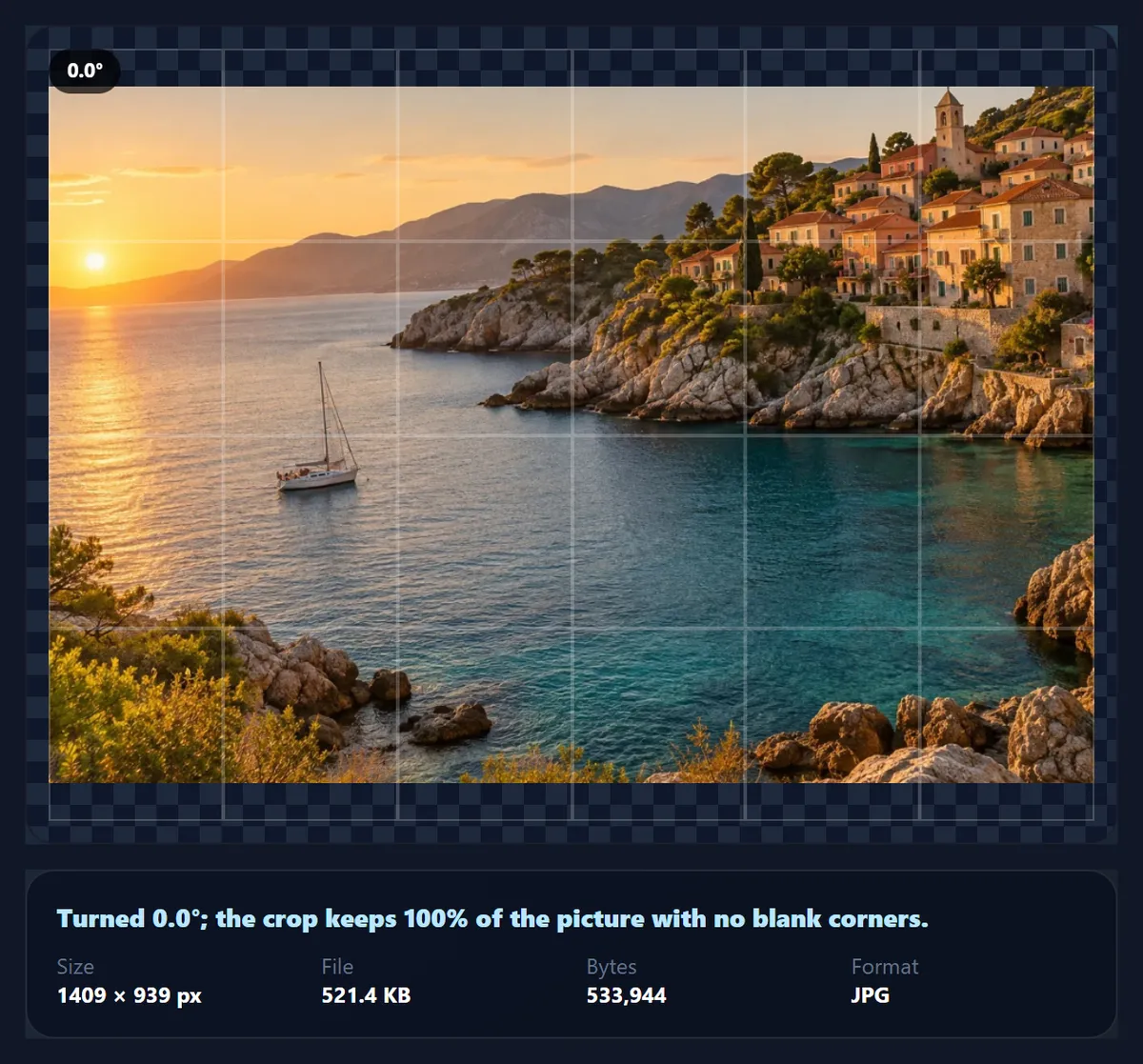 The tilted sample photo under the straightening grid before correction