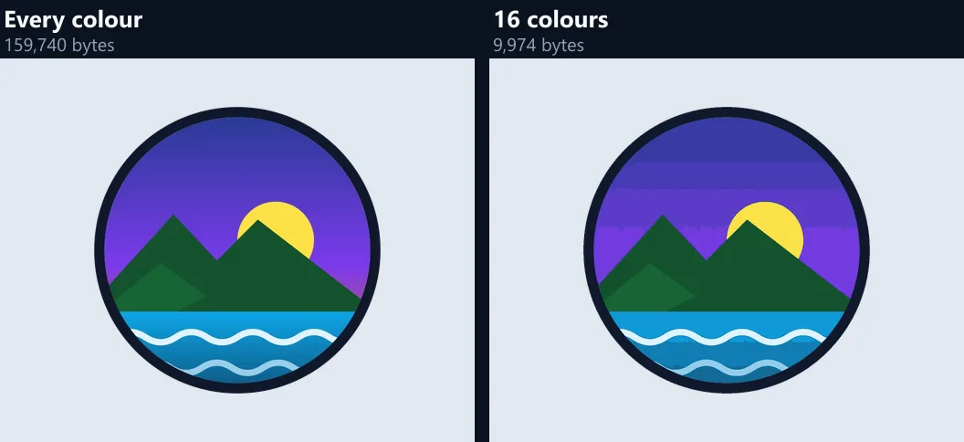 The sample logo as a full-colour PNG and as a 16-colour PNG, side by side, nearly identical