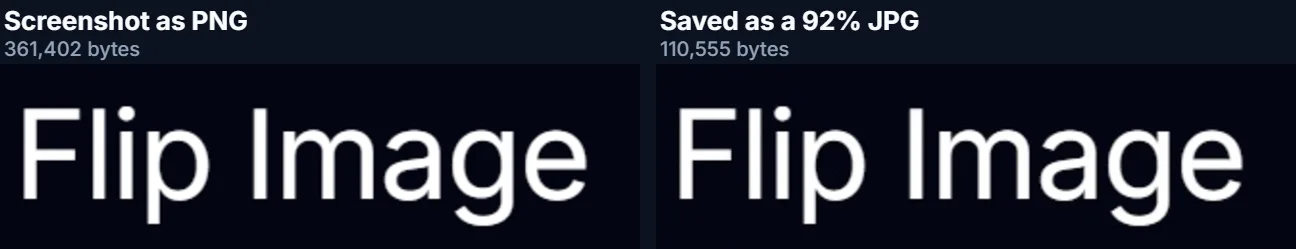 Close-ups of text in a screenshot as PNG and as a 92% JPG