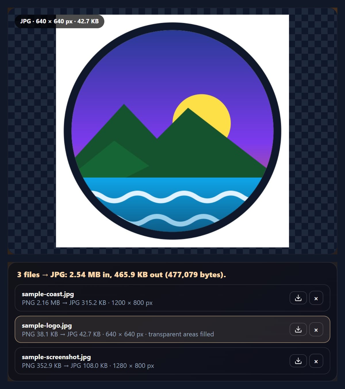 The PNG to JPG converter with a transparent logo saved as JPG on white