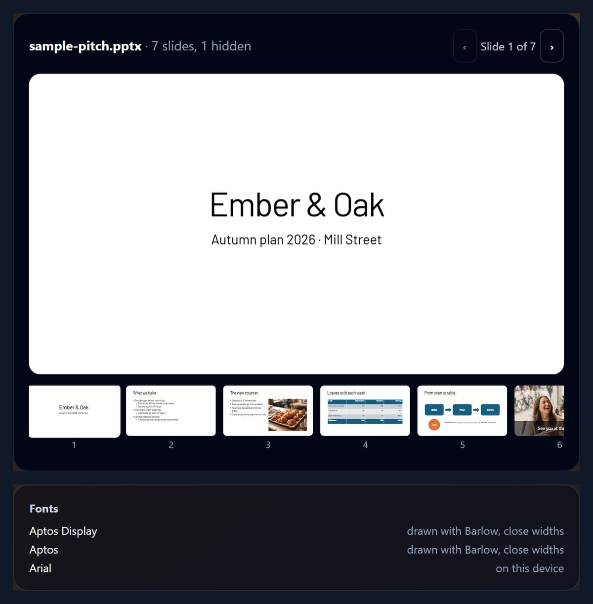 The PPT to PDF tool with a pitch deck open and its slides as thumbnails