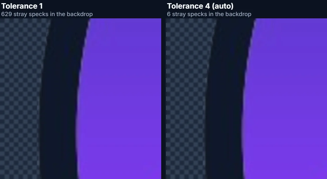 Two close-ups of the edge of a round logo on a checkerboard