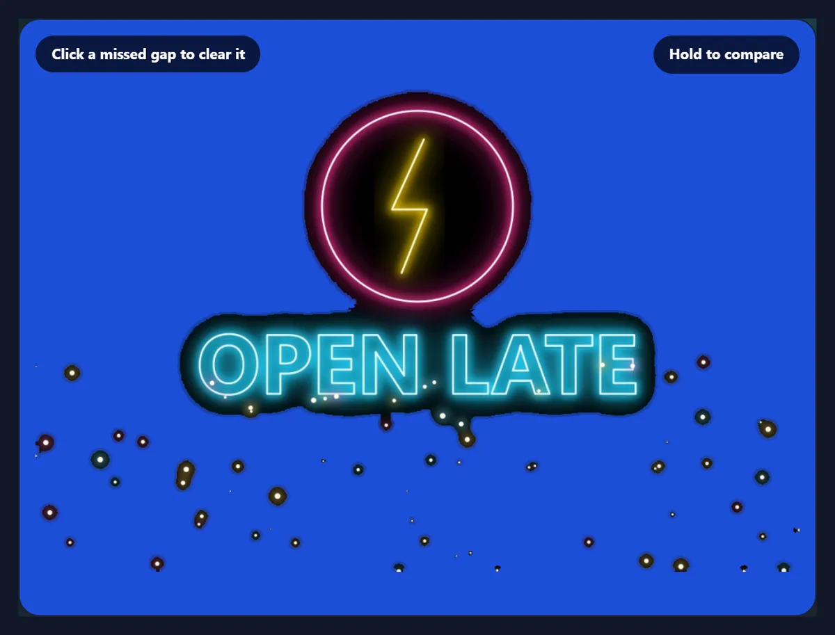 The neon sign with Object on black on a blue background, a black halo around every line