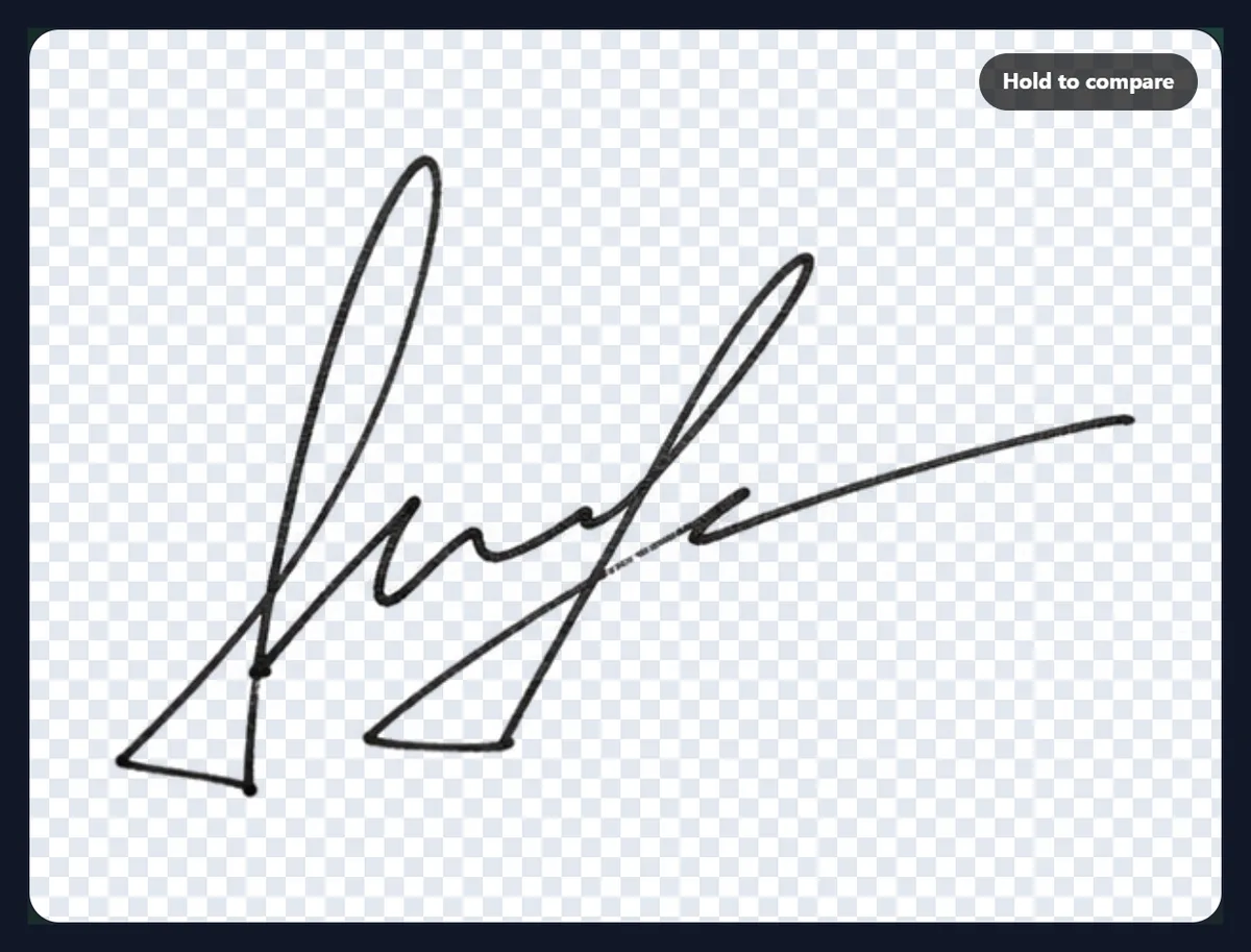 The signature at 100% sensitivity on a transparent checkerboard