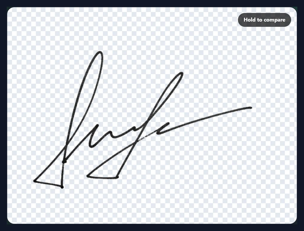 The signature on a transparent background, not trimmed, with empty space around it
