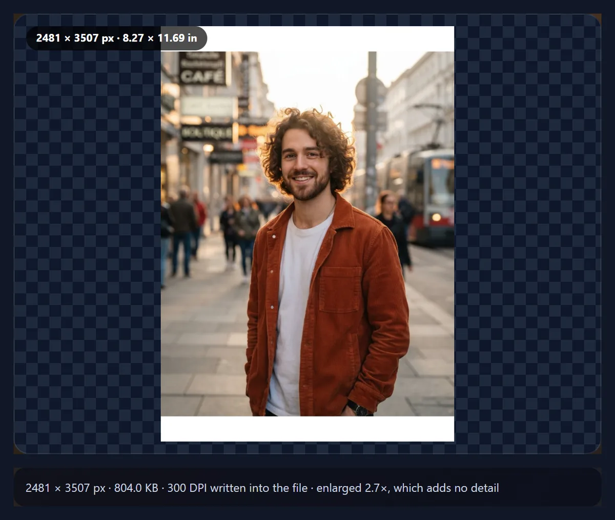 The resize tool showing an A4 size in inches