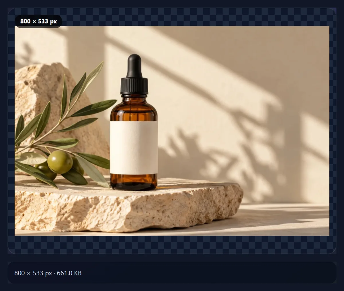 The resize tool saving the product photo 800 pixels wide as a PNG