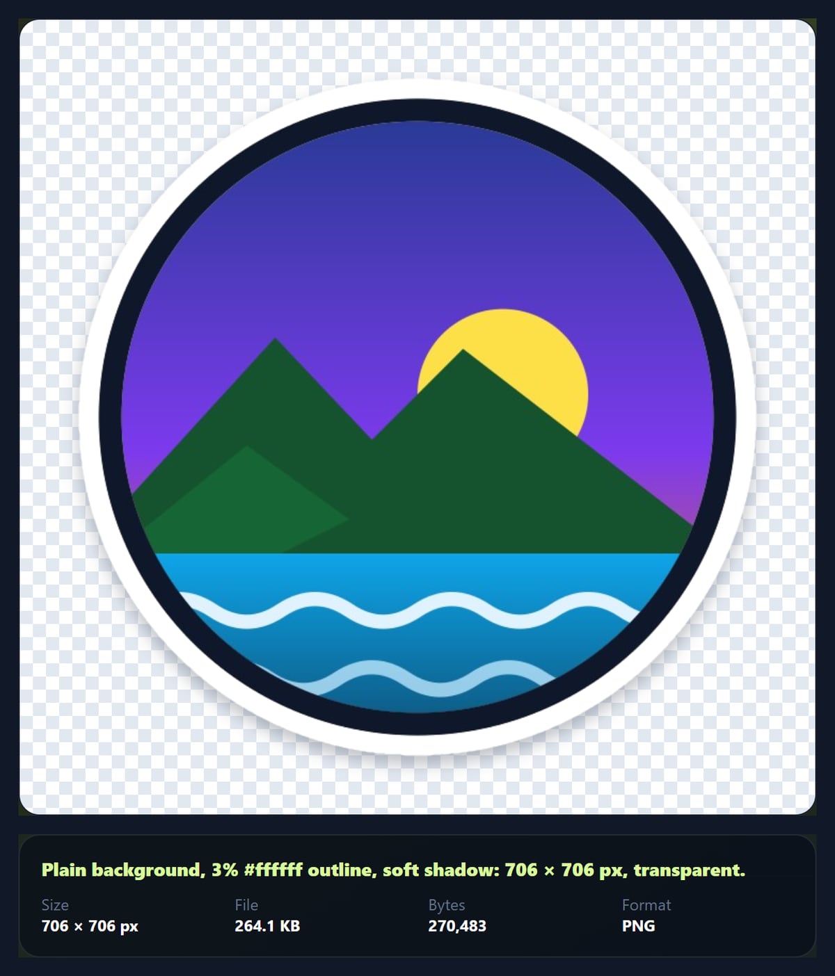 The sticker maker with the sample logo as a die-cut sticker with a white outline and soft shadow