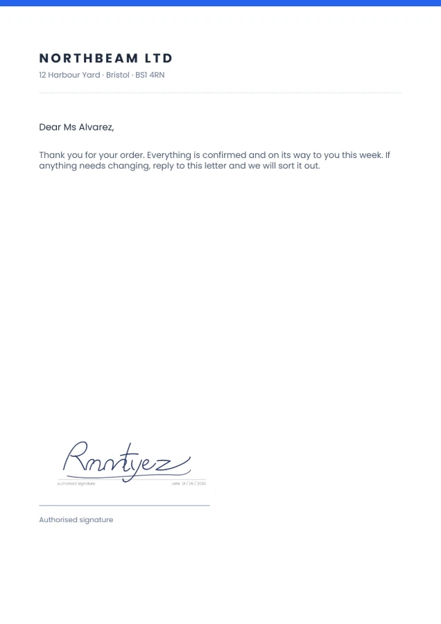 Signed Letterhead with Clear Signature template preview