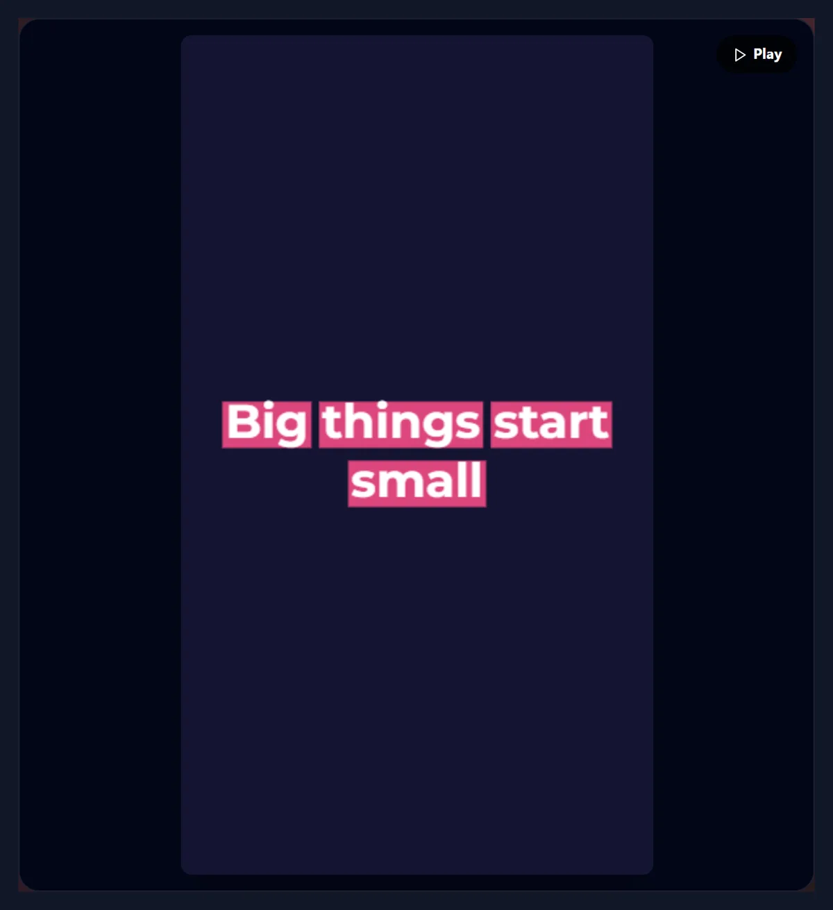 A tall story-sized frame with white words on pink highlight bars