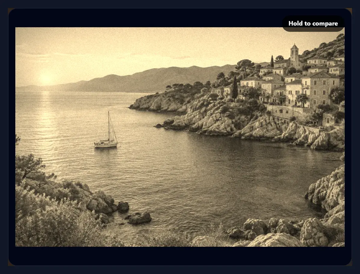 The coastal sample as a brown sepia photo with grain and a dark vignette