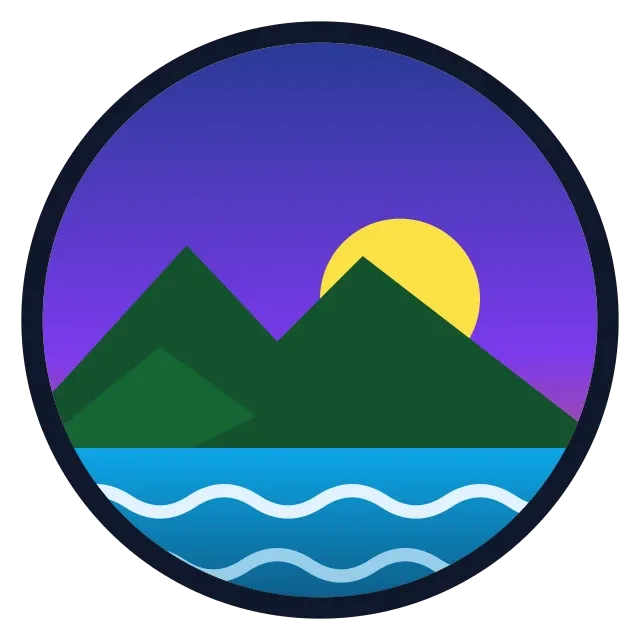 A round mountain and sea logo with a transparent background, saved as PNG