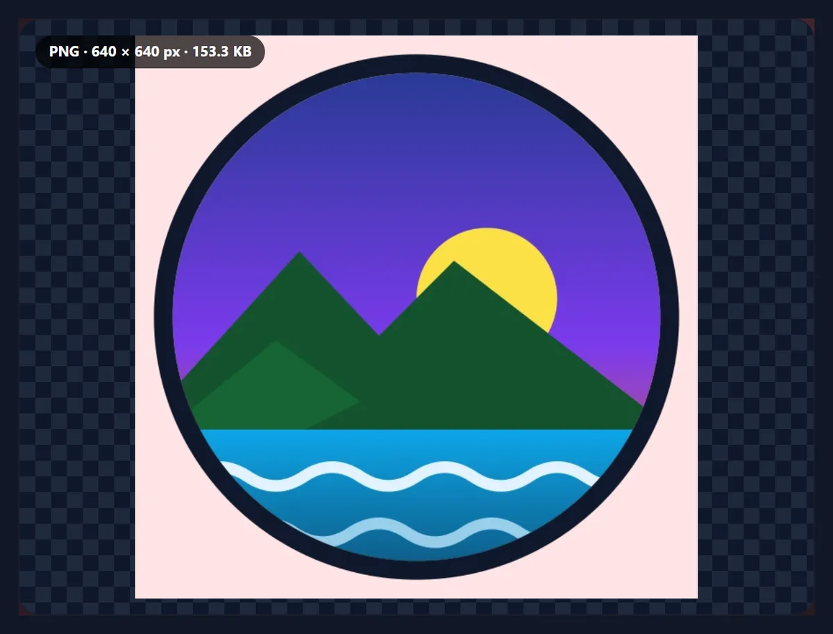 The logo converted to PNG with its transparent areas filled with pale pink