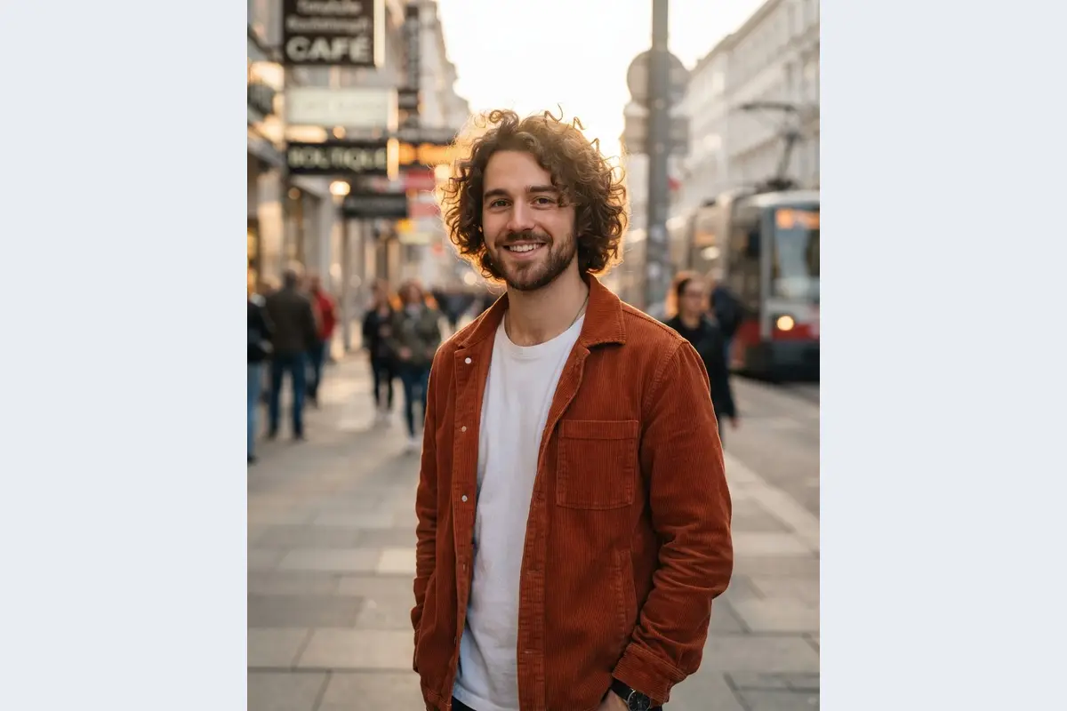 Original photo of a curly-haired man before its background was removed