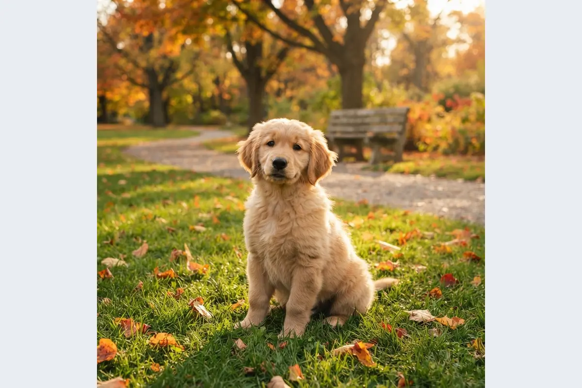 Golden retriever puppy sitting outdoors before background removal